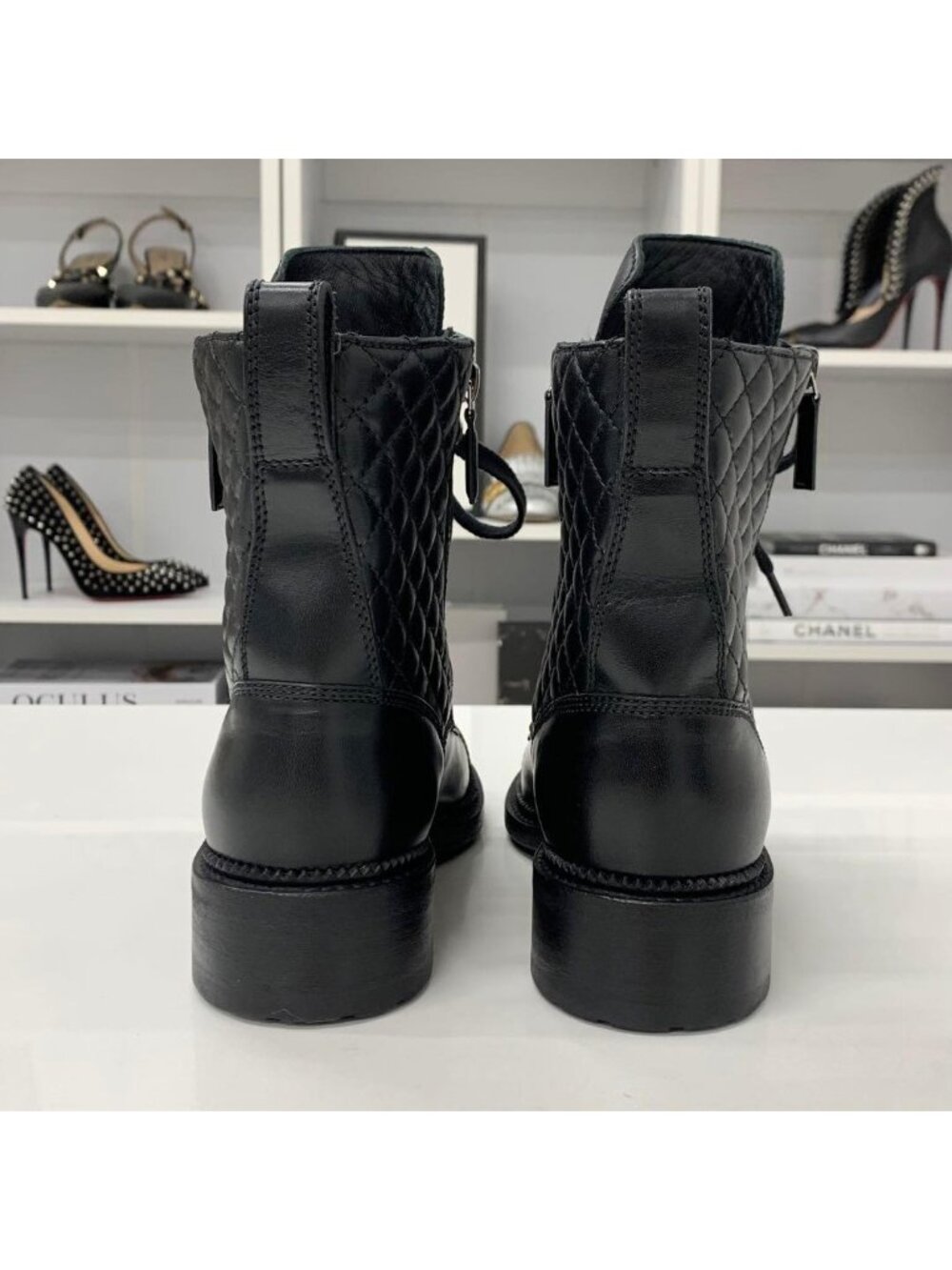 Chanel Quilted Coco Mark Leather Lace Up Short Boots - Picture 6 of 10